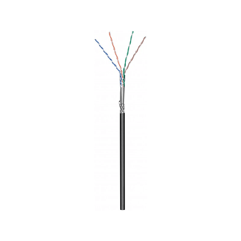 Cabo CAT6 SF/UTP para utilização no exterior, 305 m, em bobine, flexível, preto, com CCA.