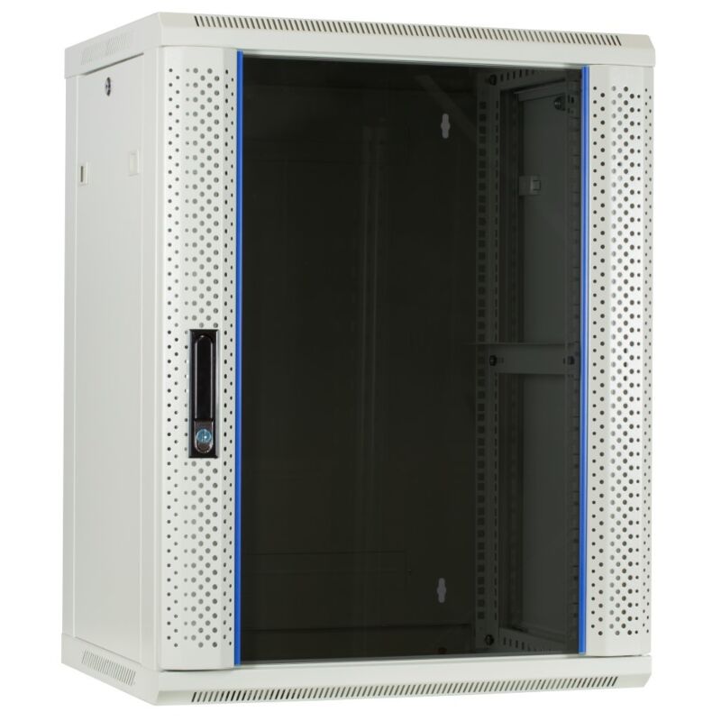 Armário de parede branco de 15U com porta de vidro, 600x450x770mm (LxPxA)