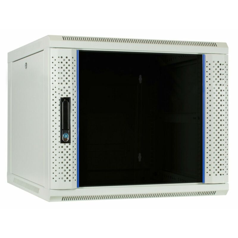 Armário de parede branco 9U com porta de vidro 600x600x500mm (LxPxA)