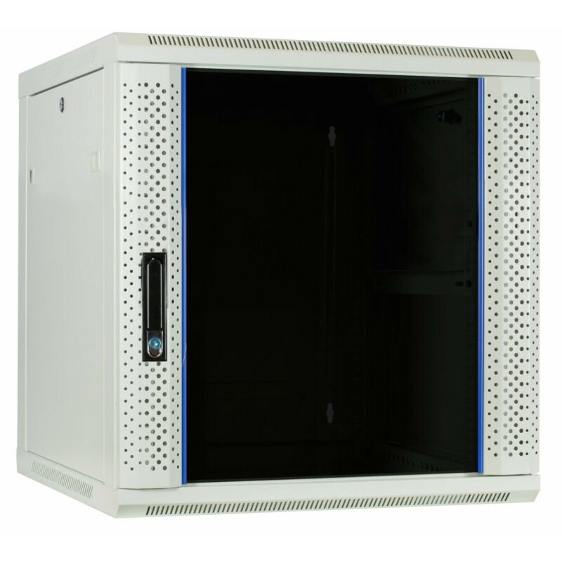Armário de parede branco de 12U com porta de vidro, 600x600x635mm (LxPxA)