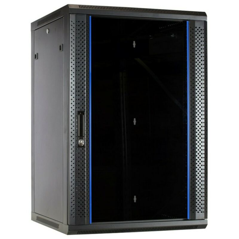 Armário de parede 18U com porta de vidro 600x600x900mm (LxPxA)