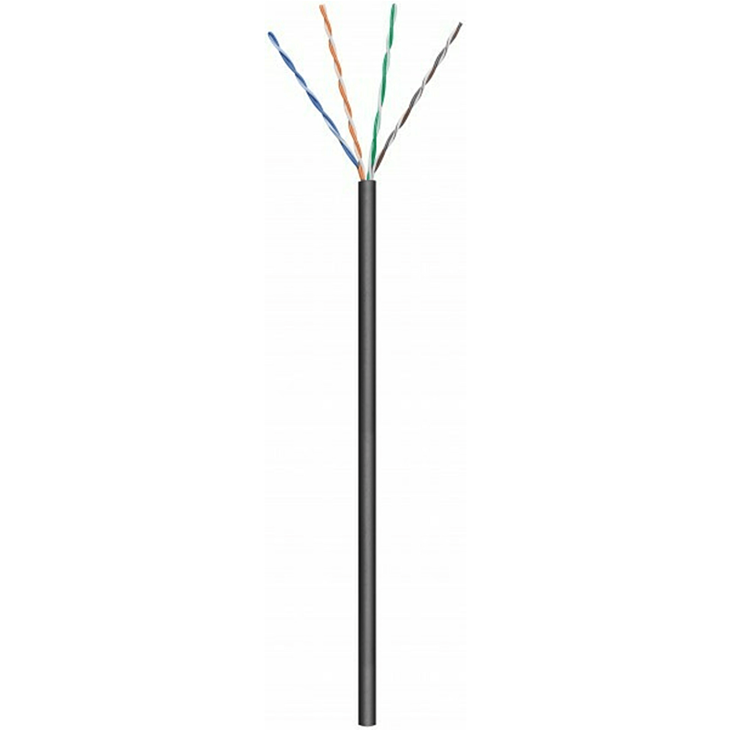 Cabo CAT6 U/UTP para utilização no exterior, 100m, em bobine rígida preta CCA.
