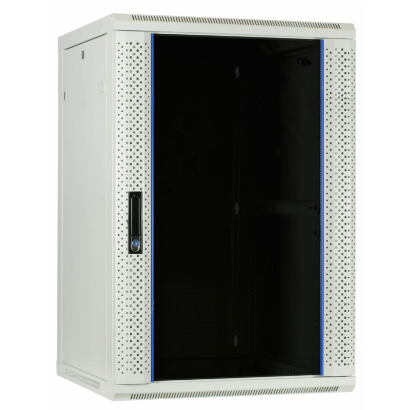 Armário de parede branco 22U com porta de vidro 600x600x1100mm (LxPxA)