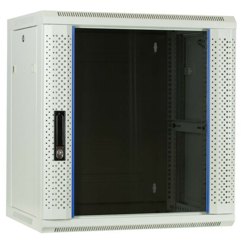 Armário de parede branco de 12U com porta de vidro, 600x450x635mm (LxPxA)