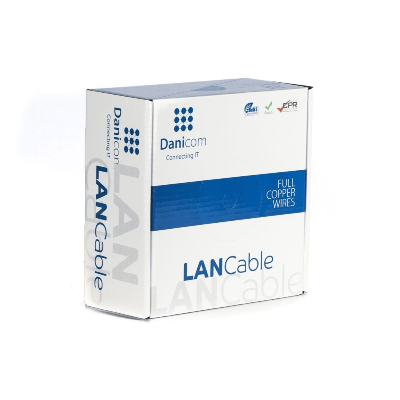 Cabo DANICOM CAT7 S/FTP 50m para utilização no exterior em bobine, rígida - PE (Fca)