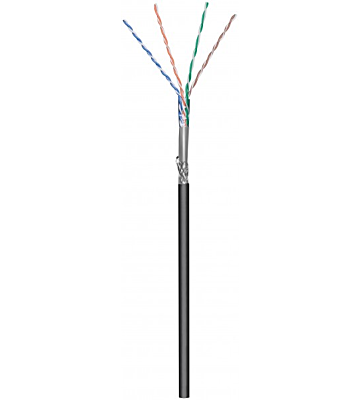 Cabo CAT6 SF/UTP para utilização no exterior, 305 m, em bobine rígida, preto, com certificação CCA.