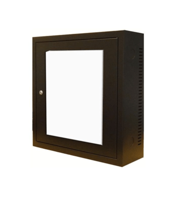 Armário de parede 3U com porta de vidro e 185 mm de profundidade.