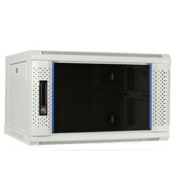 Armário de parede branco 6U com porta de vidro 600x450x368mm (LxPxA)