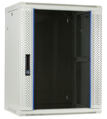 Armário de parede branco de 15U com porta de vidro, 600x450x770mm (LxPxA)