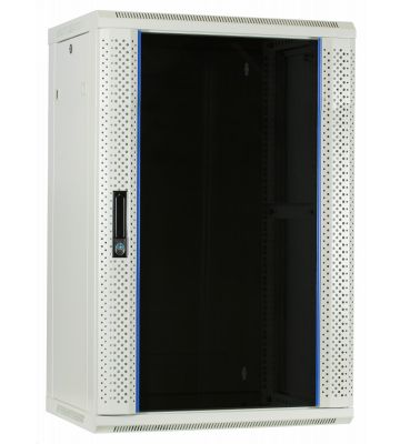 Armário de parede branco de 18U com porta de vidro, 600x450x900mm (LxPxA)
