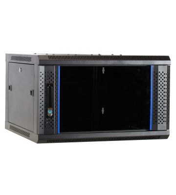 Armário de parede 6U desmontado com porta de vidro 600x600x368mm (LxPxA)
