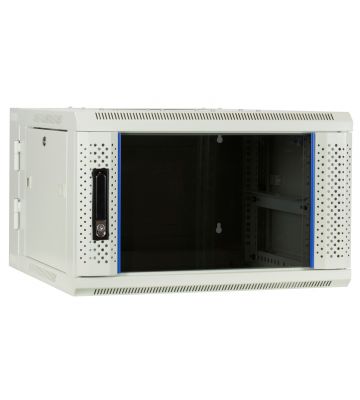 Armário de parede branco 6U (inclinável) com porta de vidro 600x600x368mm (LxPxA)