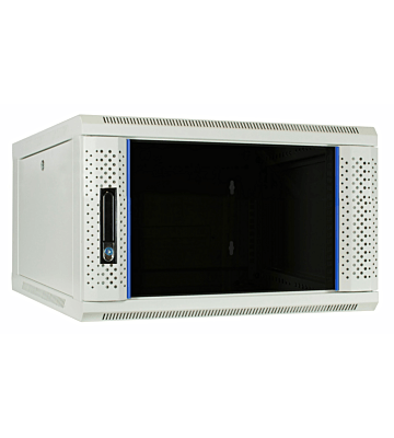 Armário de parede branco 6U com porta de vidro 600x600x368mm (LxPxA)