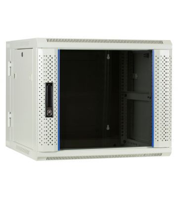 Armário de parede branco 9U (inclinável) com porta de vidro 600x600x500mm (LxPxA)