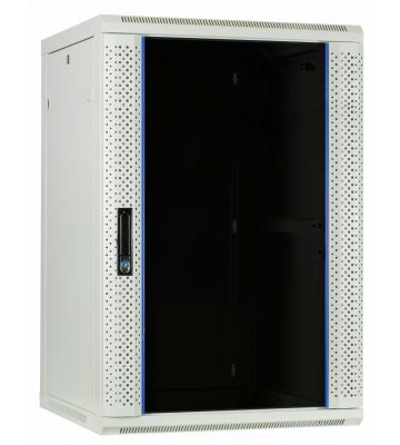 Armário de parede branco de 18U com porta de vidro, 600x600x900mm (LxPxA)