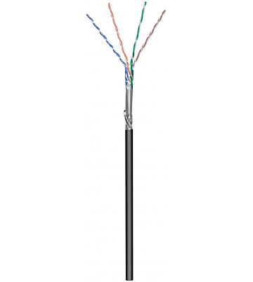 Cabo CAT6 SF/UTP para utilização no exterior, 50m, em bobine, rígido, preto, com certificação CCA.