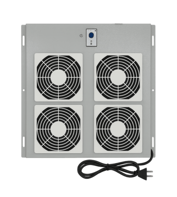 Kit de ventilação com 4 ventoinhas e termóstato, adequado para armários de servidores externos.