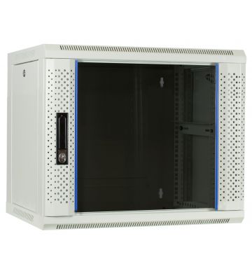 Armário de parede branco 9U com porta de vidro 600x450x500mm (LxPxA)