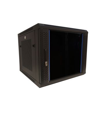 Armário de parede 9U com porta de vidro - painéis laterais perfurados 600x600x500mm (LxPxA)