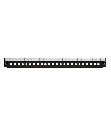 Painel frontal ST de 24 portas preto, adequado para bandeja de fibra universal.