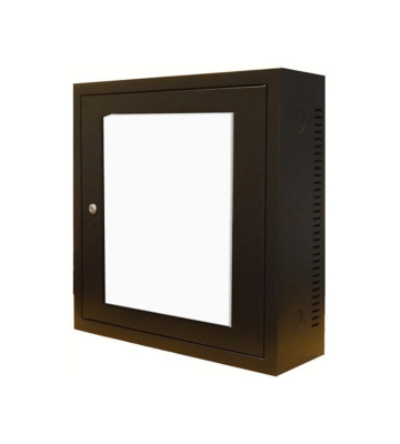 Armário de parede 3U com porta de vidro e 185 mm de profundidade.