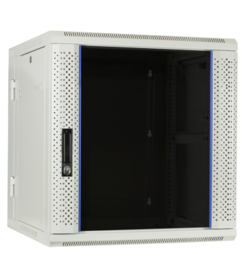 Armário de parede branco de 12U (inclinável) com porta de vidro 600x600x635mm (LxPxA)