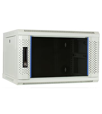 Armário de parede branco 6U com porta de vidro 600x450x368mm (LxPxA)