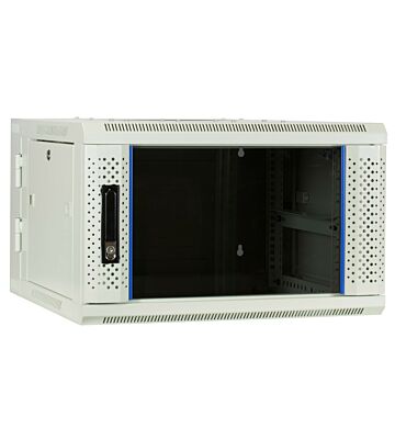 Armário de parede branco 6U (inclinável) com porta de vidro 600x600x368mm (LxPxA)