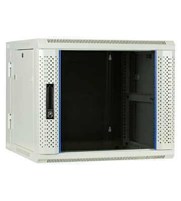 Armário de parede branco 9U (inclinável) com porta de vidro 600x600x500mm (LxPxA)