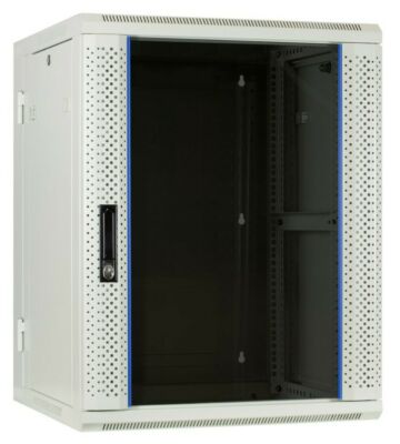 Armário de parede branco de 15U (inclinável) com porta de vidro 600x600x770mm (LxPxA)