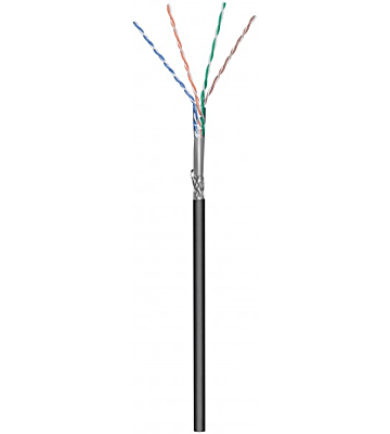 Cabo CAT6 SF/UTP de 100m para utilização no exterior, em bobine rígida preta com revestimento CCA.