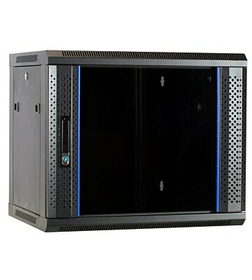 Armário de parede 9U desmontado com porta de vidro 600x450x500mm (LxPxA)