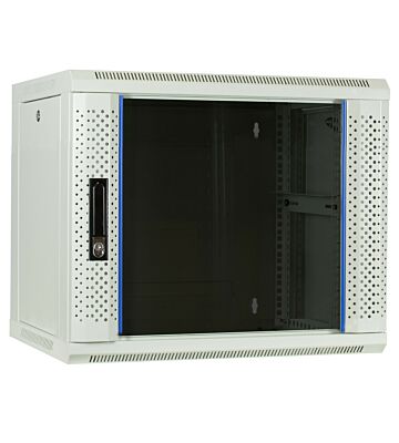 Armário de parede branco 9U com porta de vidro 600x450x500mm (LxPxA)