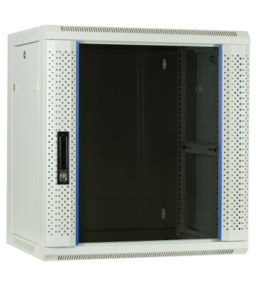Armário de parede branco de 12U com porta de vidro, 600x450x635mm (LxPxA)