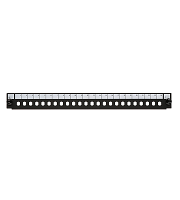 Painel frontal ST de 24 portas preto, adequado para bandeja de fibra universal.