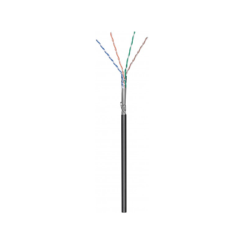 Cabo CAT6 S/FTP para utilização no exterior, 100m, em bobine, flexível, preto, com CCA.