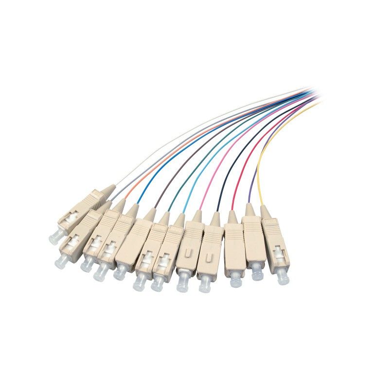 Conjunto de fibra de vidro OS2 com rabicho colorido SC/APC - 12 peças
