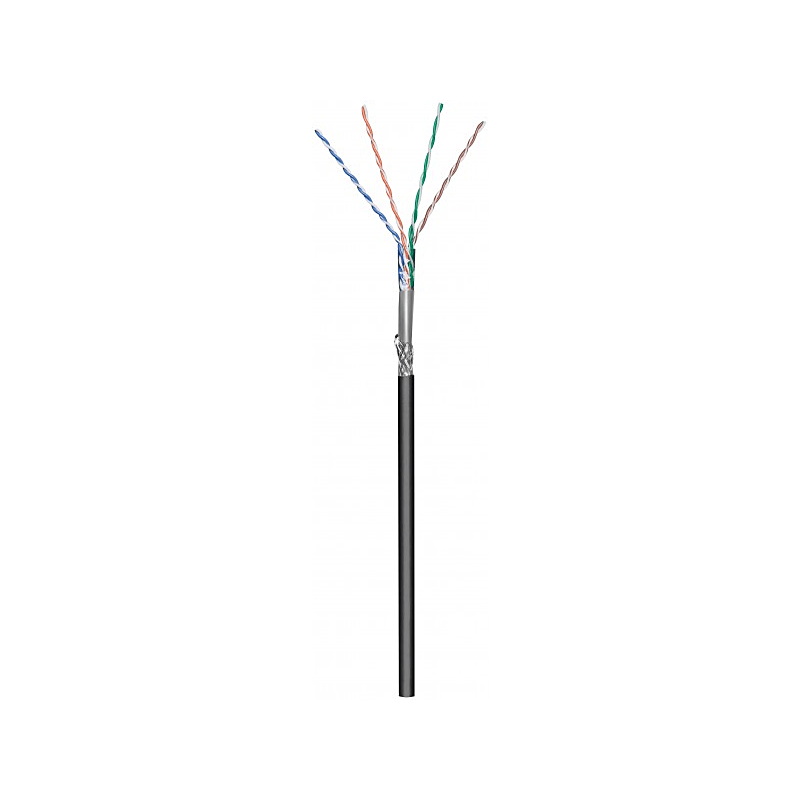 Cabo CAT6 SF/UTP para utilização no exterior, 50m, em bobine, flexível, preto, com certificação CCA.