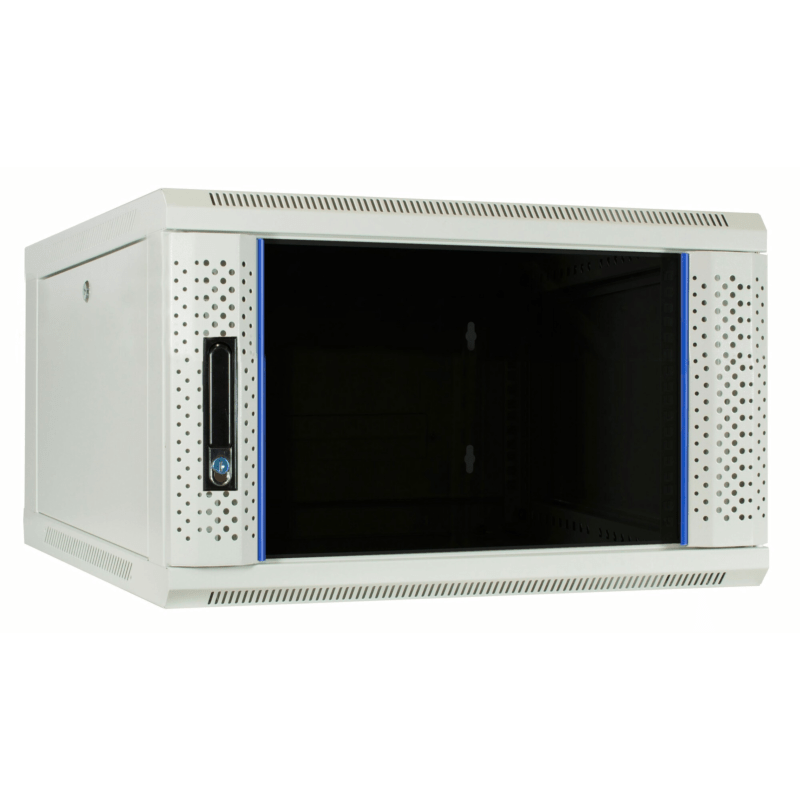 Armário de parede branco 6U com porta de vidro 600x600x368mm (LxPxA)