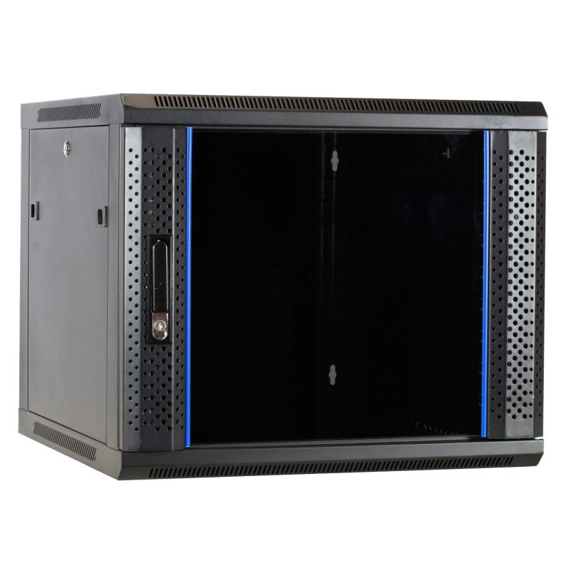 Armário de parede 9U com porta de vidro 600x600x500mm (LxPxA)