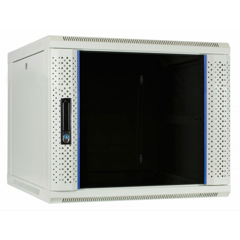 Armário de parede branco 9U com porta de vidro 600x600x500mm (LxPxA)
