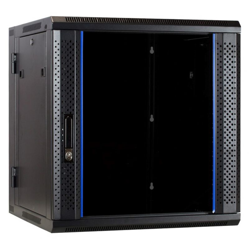 Armário de parede 12U (inclinável) com porta de vidro 600x600x635mm (LxPxA)
