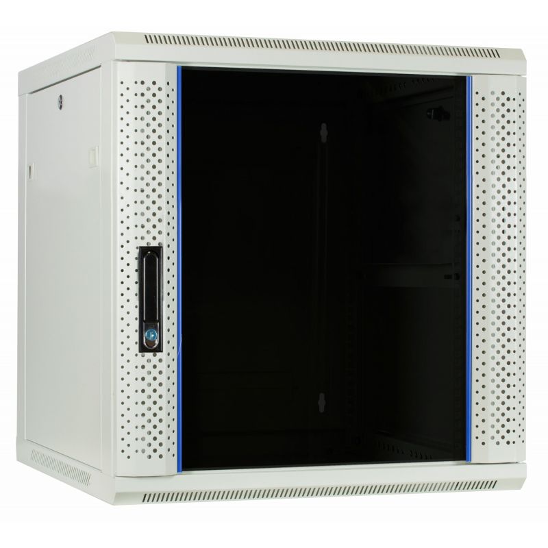 Armário de parede branco de 12U com porta de vidro, 600x600x635mm (LxPxA)