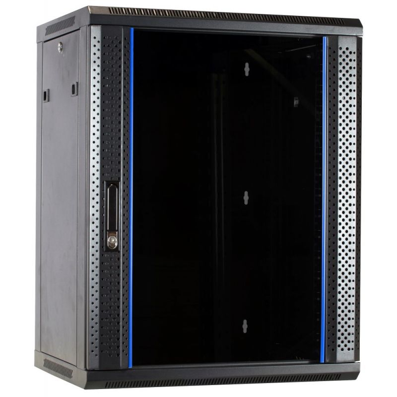 Armário de parede 15U desmontado com porta de vidro 600x600x770mm (LxPxA)