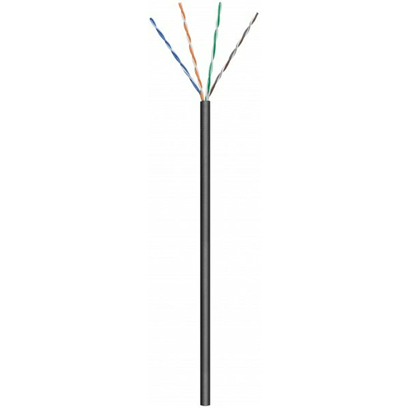 Cabo CAT6 U/UTP de 50m para utilização no exterior, em bobine, flexível, preto, com certificação CCA.