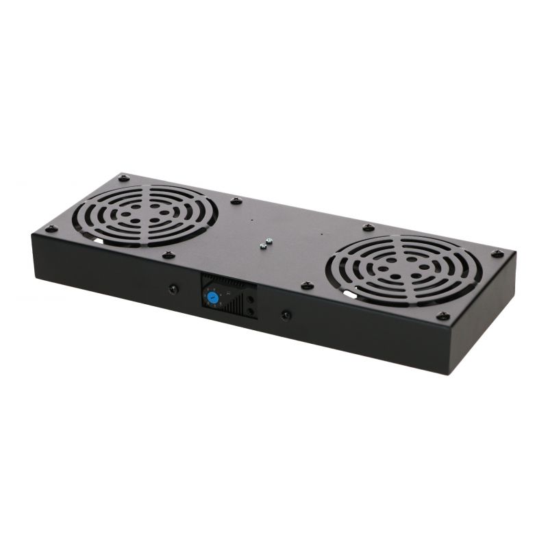 Kit de ventilação com 2 ventiladores e termóstato, adequado para armários de parede.