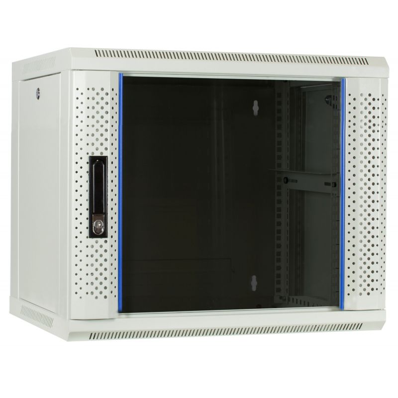 Armário de parede branco 9U com porta de vidro 600x450x500mm (LxPxA)