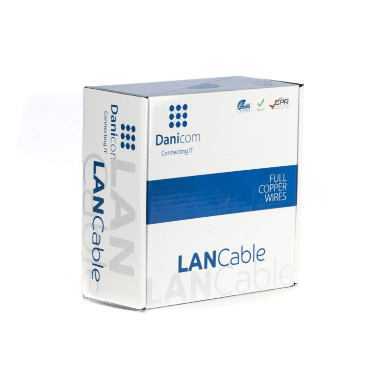 Cabo DANICOM CAT7 S/FTP 50m para utilização no exterior em rolo, rígido - PE (Fca)