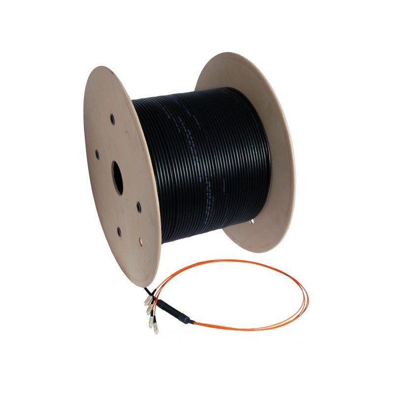 Cabo de fibra ótica OM4 personalizado com 24 fibras e conectores incluídos.